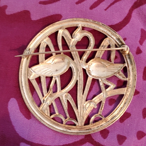 Delicate Silver Antique Brooch With Water Fowl - Picture 3 of 3